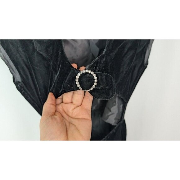 Vtg 90s Jay Jacobs Party Dress sz 5 Open Jeweled Back Knee Length Sheath Velvet - Picture 8 of 12